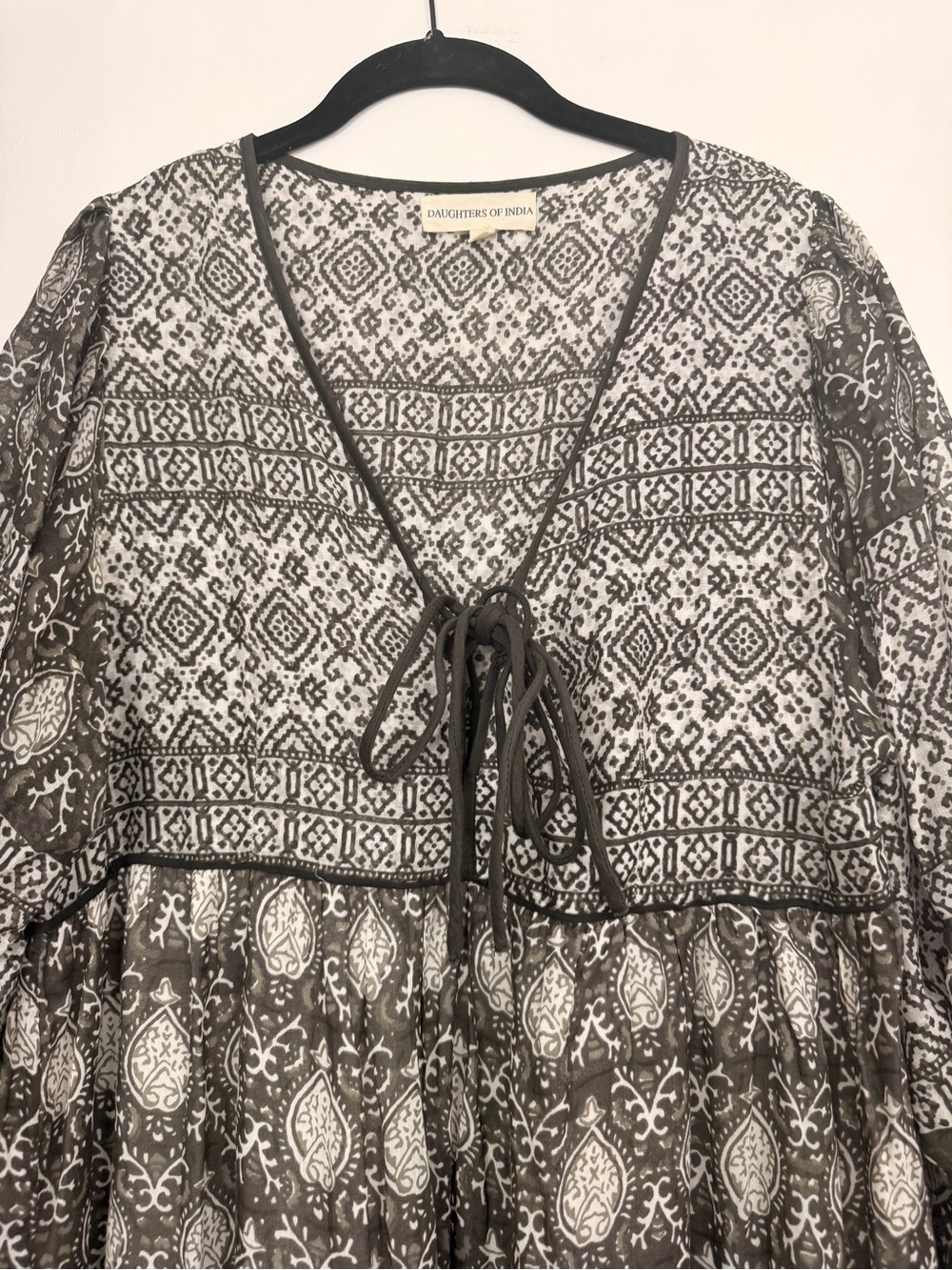 Daughters of India Jasmine Cotton Hand Blocked Midi Dress Charcoal Size Medium - Picture 8 of 11